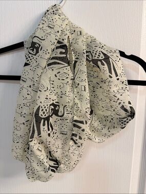 Elephant Print - Cream & Black Infinity Scarf - Kimberly C